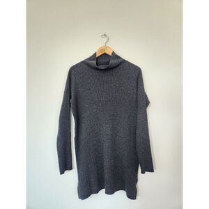 Eileen Fisher Charcoal Gray Ribbed Wool Blend Turtleneck Sweater Dress | Size XS